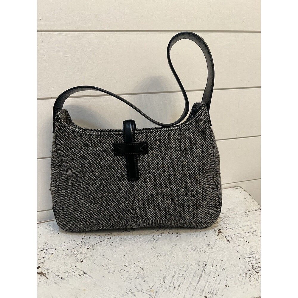 J crew vintage black and white tweed wool Y2K hobo handbag